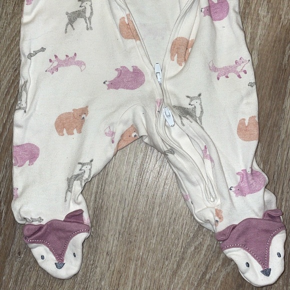 NB Carter’s Just One You Baby Girl/Boy Forest Animal Purple Fox Footed Pajamas - Picture 4 of 7